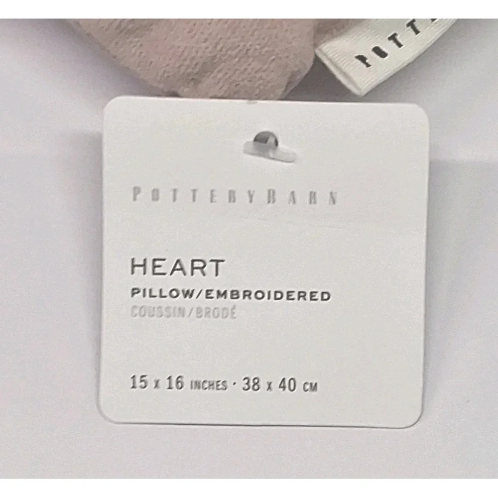 Pottery Barn Embroidered Heart Shaped Pillow- Rose w/ Flowers